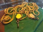Vintage Wood Block And Tackle Unit  50 Ft  Of Rope  Works Great
