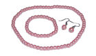 Kids Girls Pink Faux Pearl Necklace Earrings And Bracelet Set