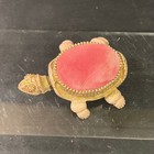 Vintage Florenza Turtle Pin Cushion Gold Tone Pink Velvet Rhinestone Eyes
