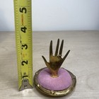 Vtg Mcm Gold Tone Brass Abstract Hand Pink Pin Cushion Ring Holder Decoration 3   