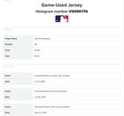 German Marquez Game Used Worn Jersey Colorado Rockies Mlb Authenticated
