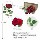 12 Pcs Velvet Rose Artificial Flowers With Long Stems  Real Touch Fake Red