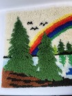 Vtg 70s Rainbow Latch Hook Wall Art Hippie Boho Birds Trees Water 35  X 24 