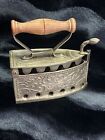 Vintage Brass Box Charcoal Iron With Wood Handle Excellent Condition