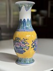 Chinese Famille Rose Porcelain Vase 19th Century Blue Ground With Flowerheads