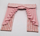 Dollshouse Curtains - Pink With  White Flowers  6  Long  1 12th