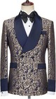 2 Piece Paisley Tuxedo Men Suits Double Breasted Shawl Lapel Jacket Pants Belt