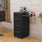 Salon Trolley Cart With Wheels Wooden Hair Storage Cabinet With Drawers Black