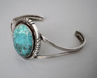 Sterling Silver Turquoise Navajo Ab Jr Allen Boy  Cuff Bracelet Stamped