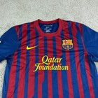 Barcelona Fc Jersey Mens Medium Blue Red Striped 2011 Home Soccer Nike Dri Fit