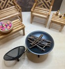Dollhouse Miniature 1 12 Patio Garden Wood Loveseat Chair Fire Pit Tables 10 Pcs