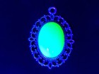 Large Uranium Glass Framed Pendant Brushed Silver Plated Green Opal Glass 1pc