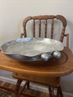 Vintage Hand-wrought  Hammered Aluminum Serving Tray Embossed Floral Pattern 13   