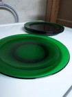 Vintage Emerald Green Glass 10 Inch Diameter Dinner Plates Set Of 4