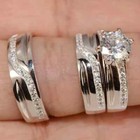 Simulated Diamond Wedding Sterling Trio His Her Bridal Band Engagement Ring Set