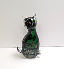 Vintage Cat Murano Like Millefiori Green Black Lined Encased Glass Sculpture 8 