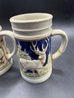 2 Vintage German Beer Steins Ceramic Stoneware Relief Mugs Made In Germany