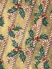 Vtg Candy Cane Holly Snow Christmas Wrapping Paper Gift Wrap On Gold Sheet
