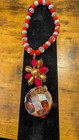 Stretch Beaded Anklet Bracelet W  Dangling Flower Charm Red Gold Gray Unique
