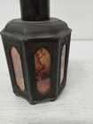 Antique 19th Century Chinese Pewter Tea Caddy Octagonal Painted Glass Panels
