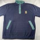 Vtg Oscar Jacobson Killarney Sweater Mens L Navy Green Fleece Golf Zip Pullover