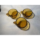 Vintage Amber Glass Coffee Mugs Set Of 3 Mid Century Modern Retro Tea Cups