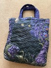 Quilted Tote Bag Cat Theme Black Cat In Purple Flowers Purple Floral Design