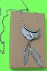 Navajo Elaine Sam Es Sterling Silver Turquoise Sawtooth Feathers Necklace 19   
