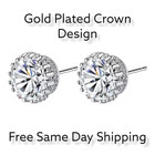 Gold Plated Crown Design Stud Earrings With High Quality 9mm Cz For Men  Women 