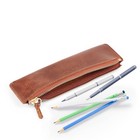 Genuine Leather Pen Case With Zipper Closure  Pencil Pouch Stationery Bag