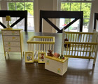 Vintage Wooden Doll House Nursery Set Crib Dresser Toy Box Playpen Toys Lamp