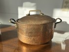 Vintage Hammered Copper Large Stew Pot With Lid   Brass Handles