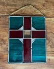 Stained Glass Cross Suncatcher  8 5  T X 7  W Handmade Blue-green   Dark Maroon