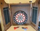 The Sherlock Holmes Wood Cabinet Dartboard Set W  Scoreboard Doors   Darts