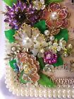 Jewelry Art-beautiful Rhinestone  Enamel  Faux Pearl Floral In Pearl Frame