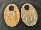 Pair Of Vintage Antique Full Brass Livestock Cattle Ranch Double-sided Neck Tags