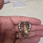 Vintage Art Deco Heart Rhinestone Faux Pearl Dress Shoe Clips Silver Tone Pair