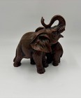Vintage Carved Elephant   Baby Figurine Taiwan Resin Wood Look Good Luck Statue