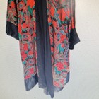 Satin Floral Paisley Kimono Robe V-neck Long Sleeve Open Black Red Green