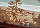 Antique Chinese Cork Wood Engraved Scene Artwork Lacquer Handcrafted Vtg Asian
