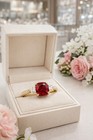 3 Ct Cushion Cut Simulated Red Ruby Wedding Band Ring In 14k Yellow Gold Plated
