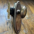 Antique Brass Door Hardware Set Oval Bead Door Knobs  Backplates  Mortise Lock