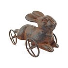 Cast Iron Bunny Rabbit On Wheels Figurine Antique Style Decorative Pull Toy