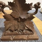 Antique Hand Carved Black Forest Bookend walnut Oak Leaf