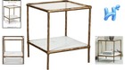 Luxurious Modern Accent Table - Glass Top  Antique Brass Frame  Marble Shelf