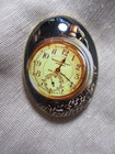 Xl Glass Dome Picture Button - Antique Pocket Watch   Chain