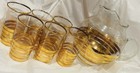 Antique Fine Art Clear Glass Original Vintage Decor 6 Glasses Gold Striped Deco