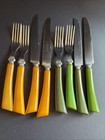 Vtg Bakelite Catalin Flatware Green Butterscotch Forks Knives Stainless 8pc