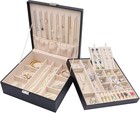 Stylish Black Faux Leather 2-layer Jewelry Box - 23 Compartment Organizer
