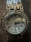 Vintage Stainless Steel Faceted Diamonds Haband Watch Weighted Band   Silver